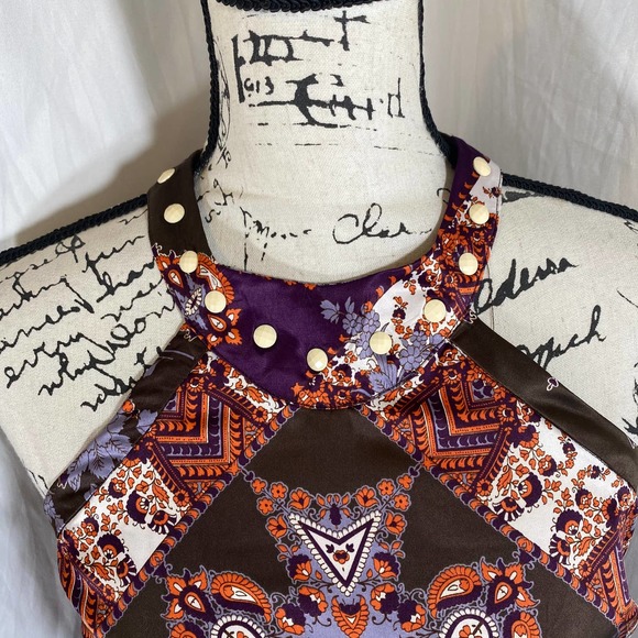 Takara Key Hole Back Beaded Collar Paisley Halter Top Sz S - Picture 4 of 8